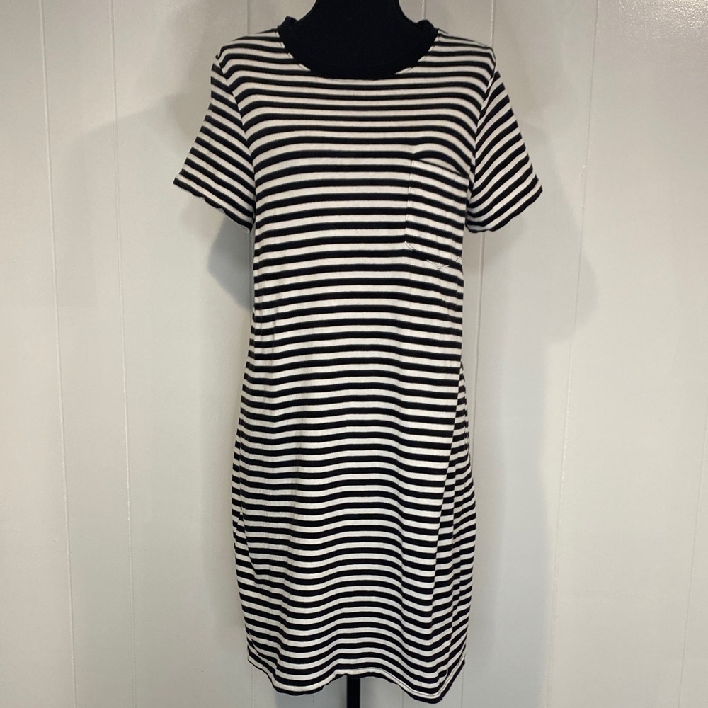 Tee Shirt Dress Mini Nautical Cotton Striped Summer Black White Preppy Medium